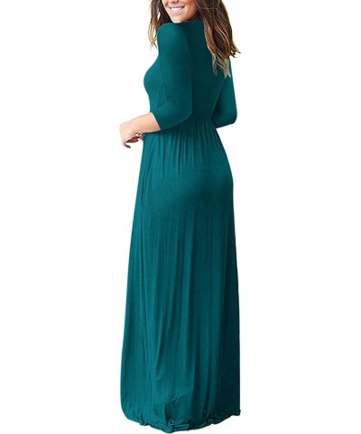 Women's 3/4 Sleeve Loose Casual Long Maxi Dresses with Pockets Dark Green $21.65 Dresses