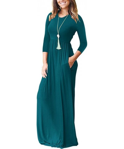 Women's 3/4 Sleeve Loose Casual Long Maxi Dresses with Pockets Dark Green $21.65 Dresses