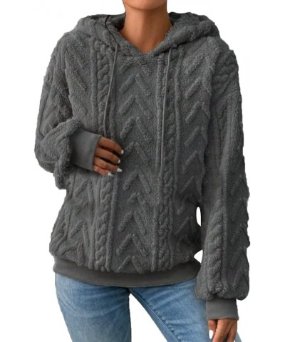 Women's Thick Fleece Hoodie Cable Knit Sweater Pullover Top Grey $19.75 Sweaters