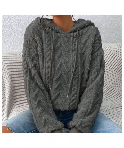 Women's Thick Fleece Hoodie Cable Knit Sweater Pullover Top Grey $19.75 Sweaters