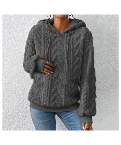 Women's Thick Fleece Hoodie Cable Knit Sweater Pullover Top Grey $19.75 Sweaters