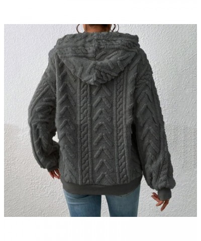 Women's Thick Fleece Hoodie Cable Knit Sweater Pullover Top Grey $19.75 Sweaters