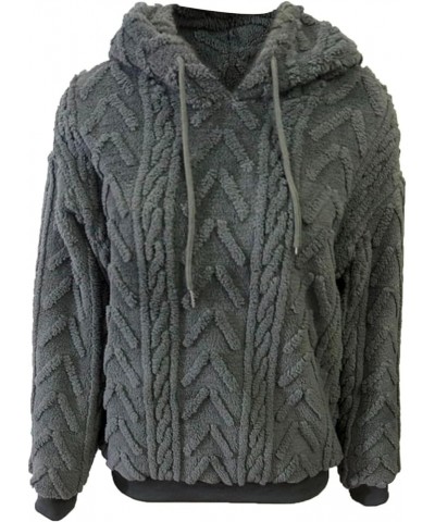 Women's Thick Fleece Hoodie Cable Knit Sweater Pullover Top Grey $19.75 Sweaters