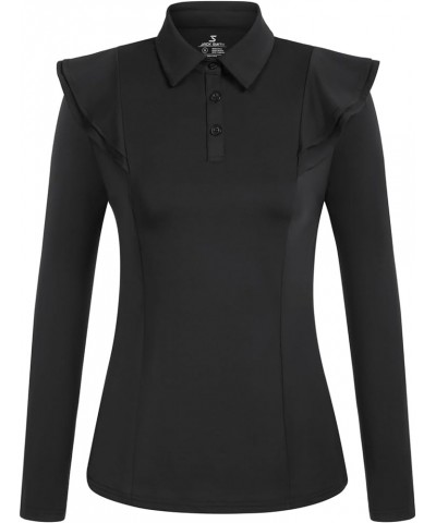 Womens Long Sleeve Golf Polo Shirt Ruffles Moisture Wicking Tennis Athletic Shirts Button Up Black $15.75 Shirts