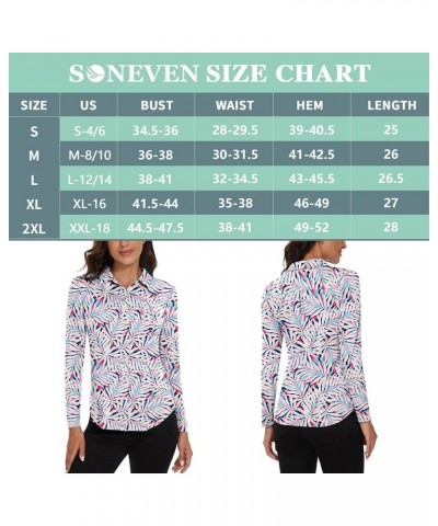 Womens Golf Polo Shirts 3/4 Long Sleeve V Neck Button Down Shirts Business Causal Work Blouses Tops Long Sleeve 3-white Leave...