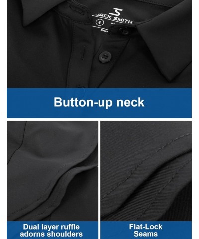 Womens Long Sleeve Golf Polo Shirt Ruffles Moisture Wicking Tennis Athletic Shirts Button Up Black $15.75 Shirts