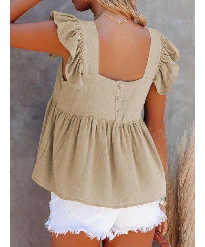 Women's Summer Peplum Blouse Square Neck Ruffle Strap Sleeveless and Backless with Button Babydoll Tank Top Beige $14.72 Tanks