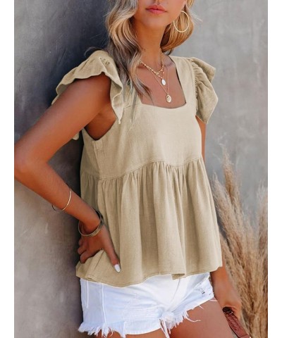 Women's Summer Peplum Blouse Square Neck Ruffle Strap Sleeveless and Backless with Button Babydoll Tank Top Beige $14.72 Tanks