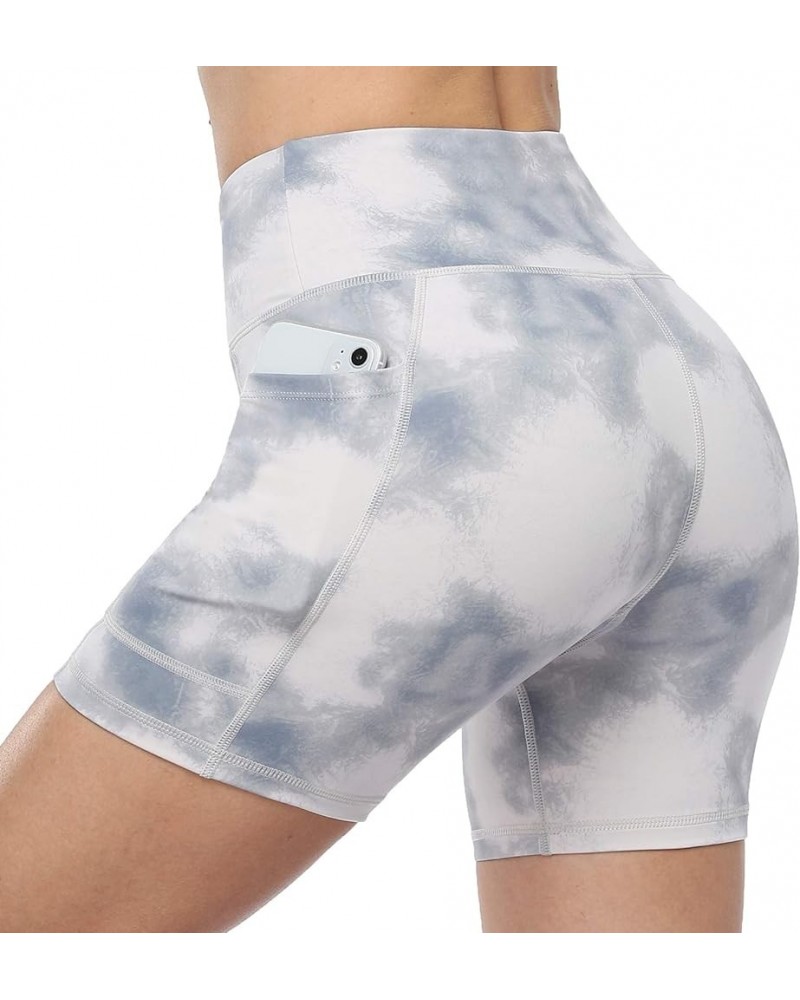 Womens Biker Shorts with Pockets Tummy Control Plus Size Yoga Shorts Women Printed Workout Pants 3" 1365-ghost White Tie Dye ...