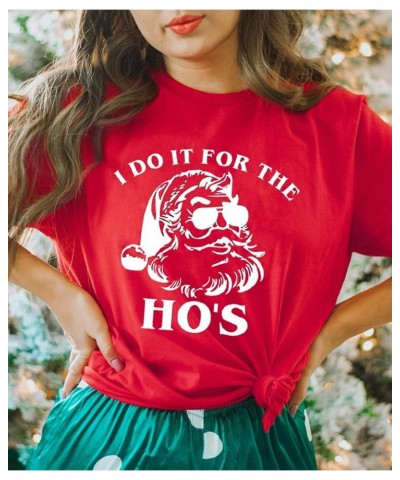 Christmas Shirts for Women Santa Holiday Short Sleeve Tops Xmas Graphic Print T Shirt Red_2 $10.25 Tops