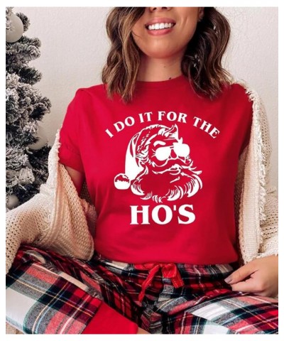 Christmas Shirts for Women Santa Holiday Short Sleeve Tops Xmas Graphic Print T Shirt Red_2 $10.25 Tops