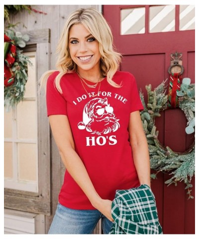 Christmas Shirts for Women Santa Holiday Short Sleeve Tops Xmas Graphic Print T Shirt Red_2 $10.25 Tops