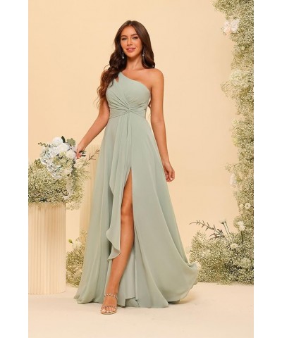 Chiffon One Shoulder Bridesmaid Dresses with Slit A-Line Long Formal Party Dress with Pockets RO022 Emerald Green $32.34 Dresses