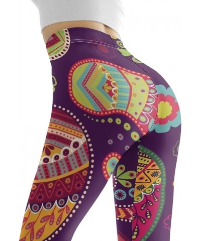 Rose Workout Leggings for Women, Boho Stretch Pants for Sports Running Fitness, High Waist Tummy Control Yoga Pant Mandala Sp...