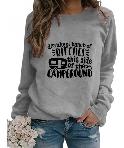 Womens Camping Sweatshirt Cocktails Graphic Long Sleeve Crew Neck Comfy Vintage Sweatshirt Pullover Top Camp Lover Gift Z2-gr...