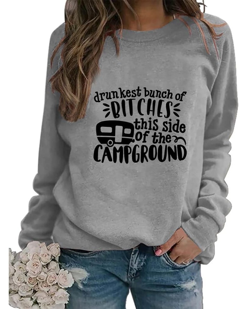 Womens Camping Sweatshirt Cocktails Graphic Long Sleeve Crew Neck Comfy Vintage Sweatshirt Pullover Top Camp Lover Gift Z2-gr...