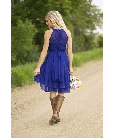 Country Style Bridesmaid Dress Short Halter Knee Length Western Wedding Guest Dress Navy $31.20 Dresses