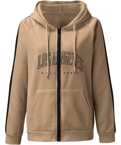 Drawstring Sweatshirts for Women Letter Print Blouse Hooded Sweatshirt Hoodie Zipper T Shirts University Casual Khaki-e $13.0...