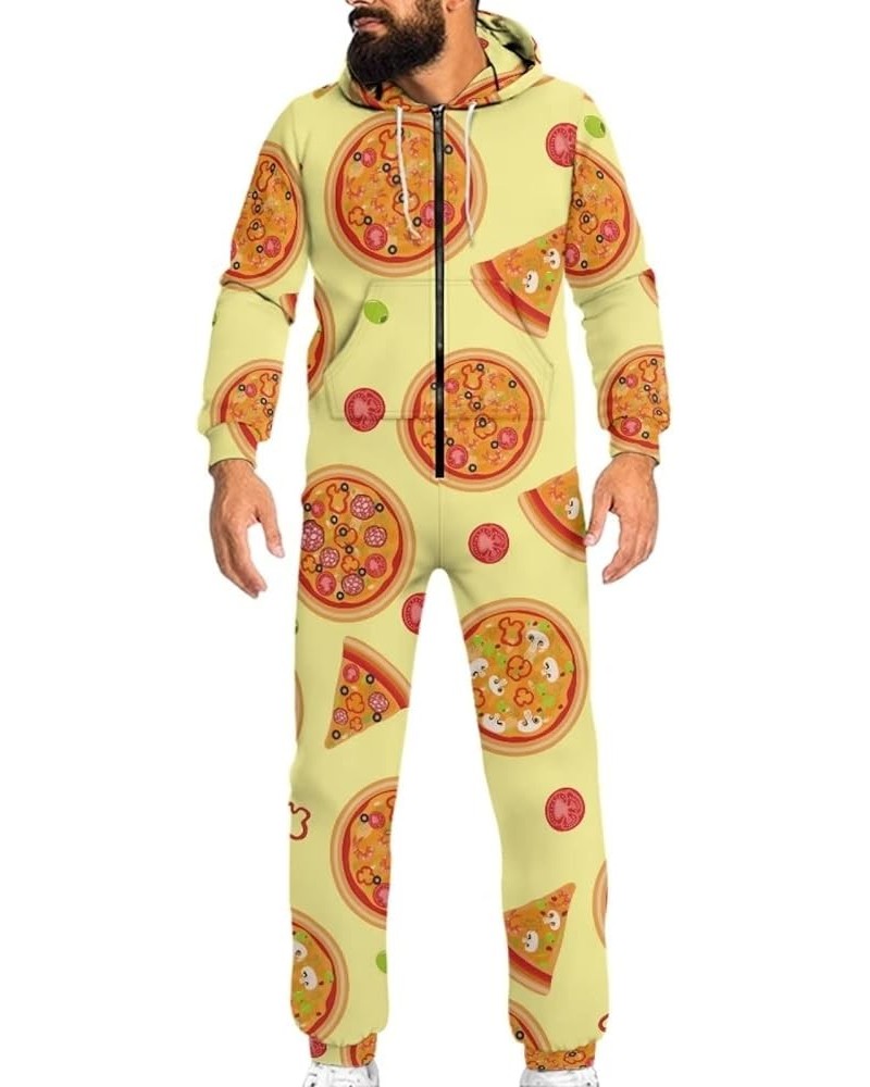 Unisex Hooded Jumpsuit Onesie Rompers Long Sleeves One Piece Pajamas Overalls Warm Tracksuit with Hooded Pockets Pizza $31.34...