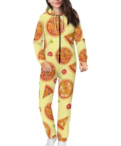 Unisex Hooded Jumpsuit Onesie Rompers Long Sleeves One Piece Pajamas Overalls Warm Tracksuit with Hooded Pockets Pizza $31.34...