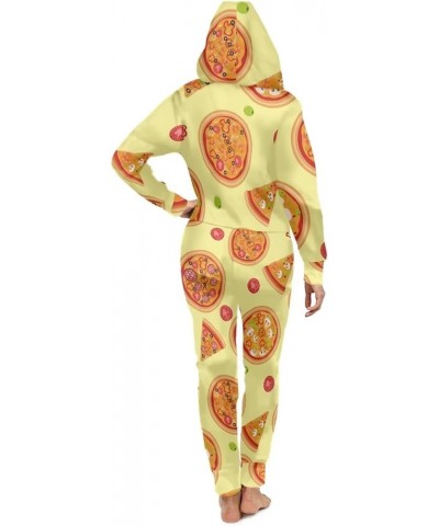 Unisex Hooded Jumpsuit Onesie Rompers Long Sleeves One Piece Pajamas Overalls Warm Tracksuit with Hooded Pockets Pizza $31.34...