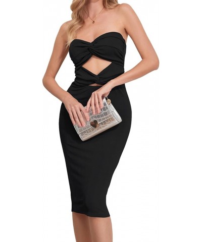 Women's Midi Dresses Off Shoulder Bodycon Twist Knot Front Cut Out Sleeveless Party Club Night Out Bandeau Tube Dress Black $...