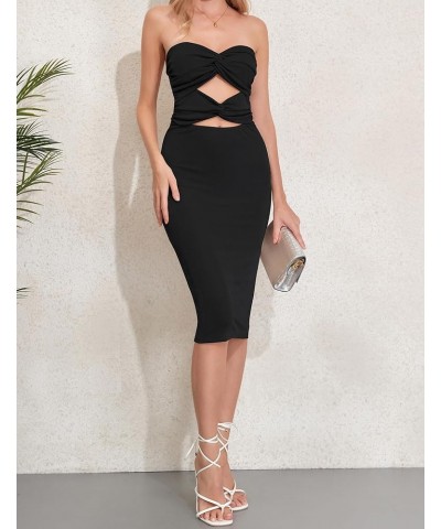 Women's Midi Dresses Off Shoulder Bodycon Twist Knot Front Cut Out Sleeveless Party Club Night Out Bandeau Tube Dress Black $...