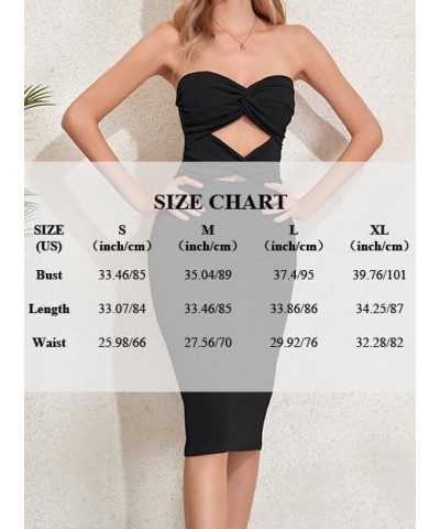 Women's Midi Dresses Off Shoulder Bodycon Twist Knot Front Cut Out Sleeveless Party Club Night Out Bandeau Tube Dress Black $...