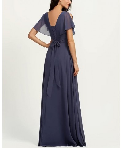 Slit Long Bridesmaid Dresses 2023 for Women V Neck Chiffon Ruffle Sleeves A-Line Formal Dresses with Pockets CO50 Rust $12.85...