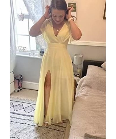 Slit Long Bridesmaid Dresses 2023 for Women V Neck Chiffon Ruffle Sleeves A-Line Formal Dresses with Pockets CO50 Rust $12.85...