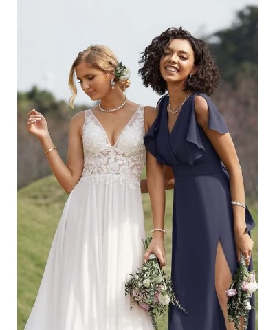 Slit Long Bridesmaid Dresses 2023 for Women V Neck Chiffon Ruffle Sleeves A-Line Formal Dresses with Pockets CO50 Rust $12.85...