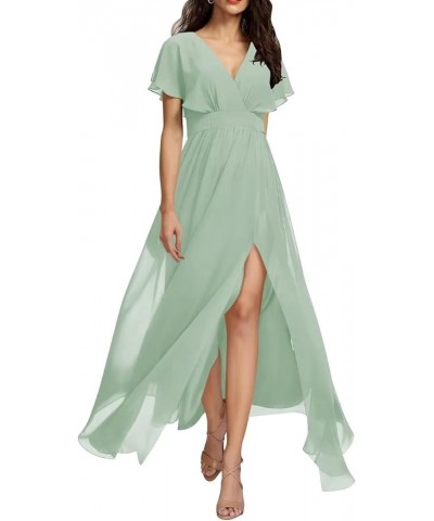 Slit Long Bridesmaid Dresses 2023 for Women V Neck Chiffon Ruffle Sleeves A-Line Formal Dresses with Pockets CO50 Rust $12.85...