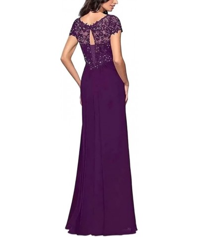 Women's Lace Appliques Mother of The Bride Dresses V-Neck Chiffon Long Formal Evening Gowns with Sleeve Hot Pink $27.20 Dresses