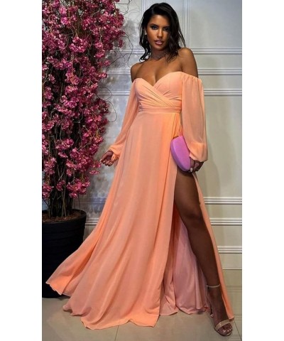 Cold Shoulder Long Sleeve Bridesmaid Dresses with Slit for Wedding Ruched Chiffon Formal Evening Gown Taupe $26.00 Dresses