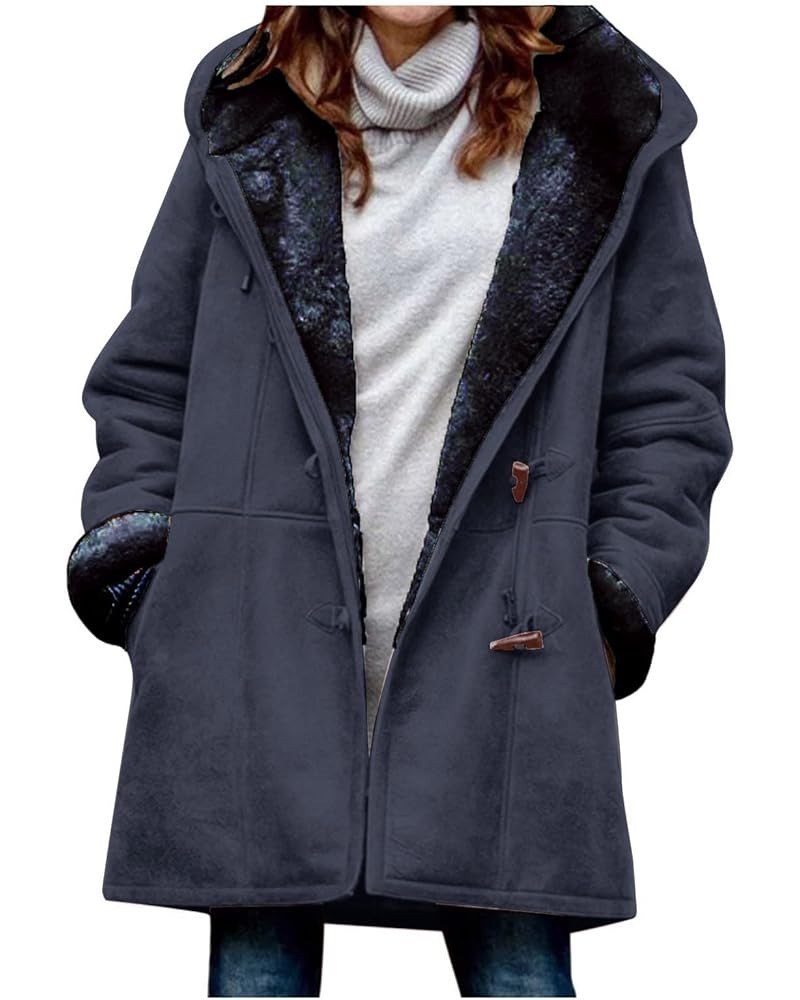 Coats for Women Trendy Womens Hooded Jacket Women's Jacket Trendy 2023 Fuzzy Long Sleeve Casual Button Winter Oversized Coat ...