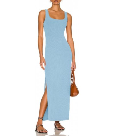 Women's Sundress Backless Maxi Dress Sexy High Sides Slit Criss Cross Tank Dress Open Back Dress 72122 Sky Blue $22.35 Dresses