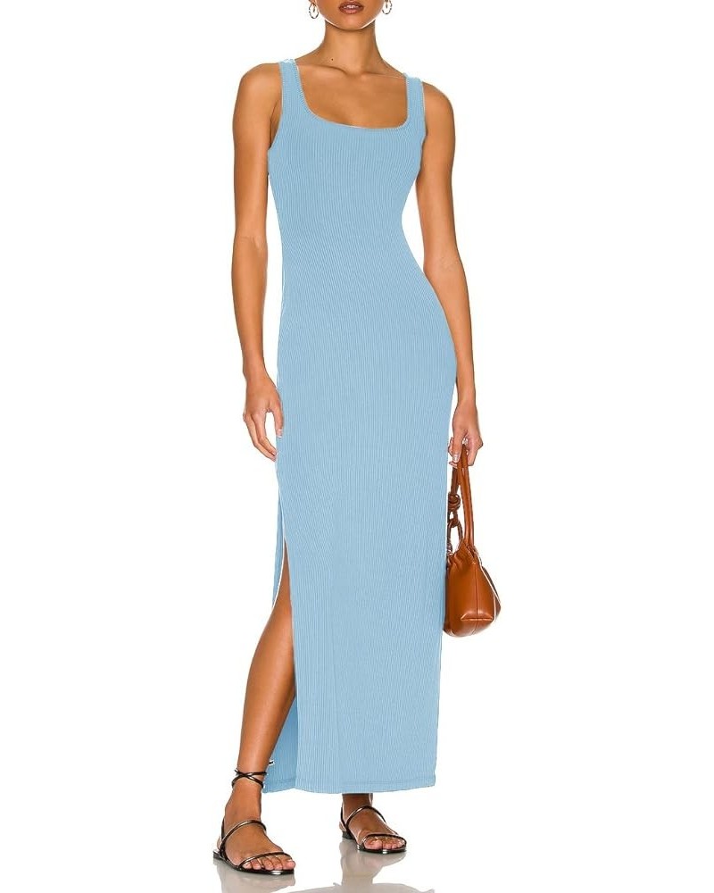 Women's Sundress Backless Maxi Dress Sexy High Sides Slit Criss Cross Tank Dress Open Back Dress 72122 Sky Blue $22.35 Dresses