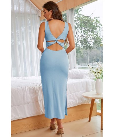 Women's Sundress Backless Maxi Dress Sexy High Sides Slit Criss Cross Tank Dress Open Back Dress 72122 Sky Blue $22.35 Dresses