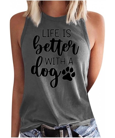 Life is Better with a Dog, Womens Tank Tops Funny Graphic Tshirt Women Sleeveless Round Neck Camis Basic Shirts Blouse Dark G...