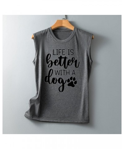 Life is Better with a Dog, Womens Tank Tops Funny Graphic Tshirt Women Sleeveless Round Neck Camis Basic Shirts Blouse Dark G...