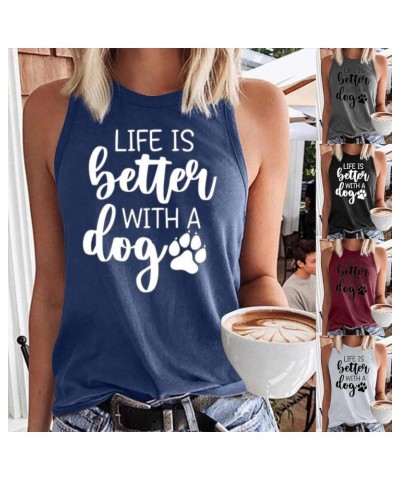 Life is Better with a Dog, Womens Tank Tops Funny Graphic Tshirt Women Sleeveless Round Neck Camis Basic Shirts Blouse Dark G...