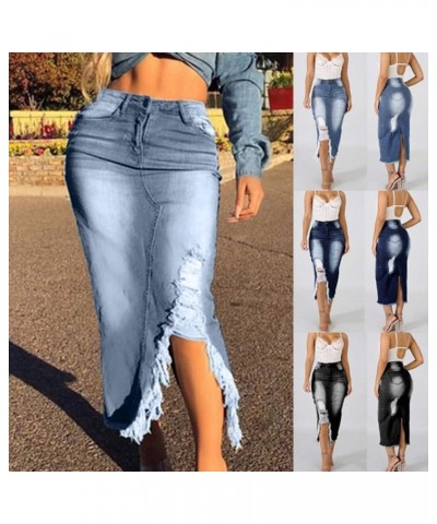 Womens Fashion Long High Waist Button Pocket Front Fishtail Denim Maxi Skirts Black-high Wait $4.12 Skirts