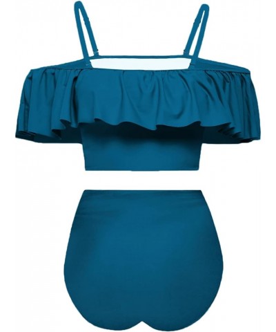 High Waisted Flounce Bikini Set,Tummy Control Swimsuits for Women,Off Shoulder Peacock Blue $22.19 Swimsuits