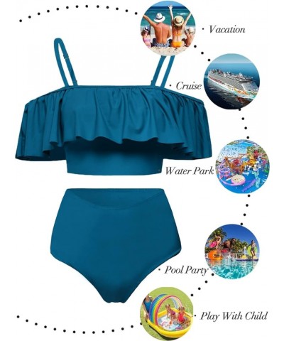 High Waisted Flounce Bikini Set,Tummy Control Swimsuits for Women,Off Shoulder Peacock Blue $22.19 Swimsuits