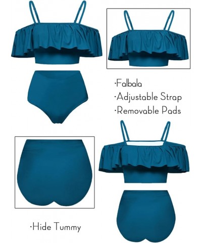 High Waisted Flounce Bikini Set,Tummy Control Swimsuits for Women,Off Shoulder Peacock Blue $22.19 Swimsuits