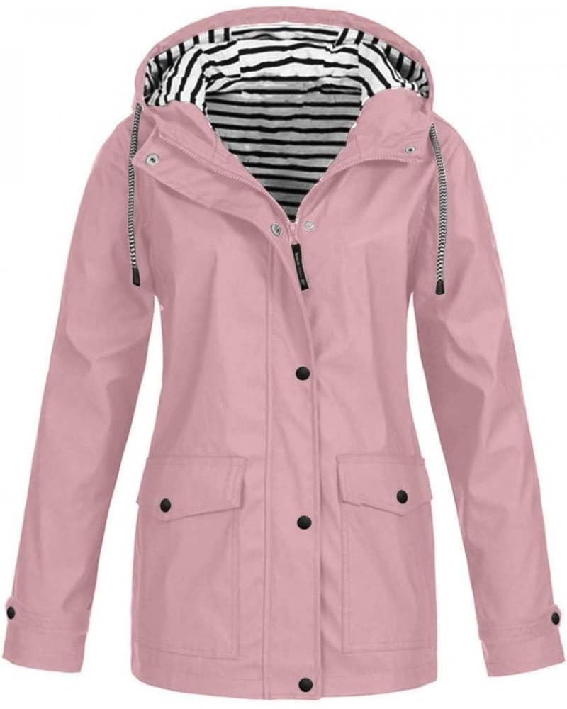 Windbreaker Long Rain Jacket Jacket Windproof Outdoor Coat Plus Women's Coat Fashion 2023 Long Sleeve Rain Jacket Pink-6 $13....