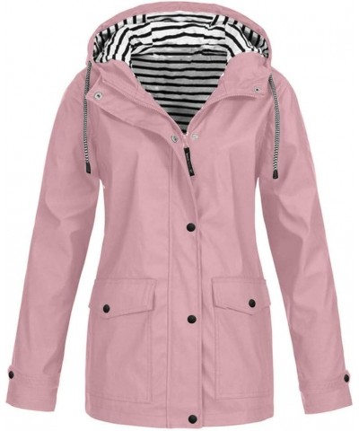 Windbreaker Long Rain Jacket Jacket Windproof Outdoor Coat Plus Women's Coat Fashion 2023 Long Sleeve Rain Jacket Pink-6 $13....