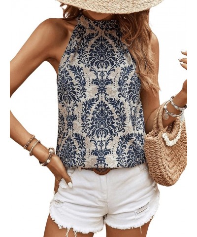 Women's Summer Halter Tops Keyhole Polka Dots Blouses Striped Tank Top Casual Sleeveless Shirts Beige Tribal $10.19 Tanks