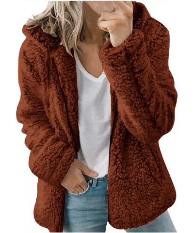 Womens Fleece Sherpa Jacket Winter Warm Fuzzy Jackets Hooded Zip up Jacket Color Block Teddy Outwear Coat with Pocket 04 Brow...