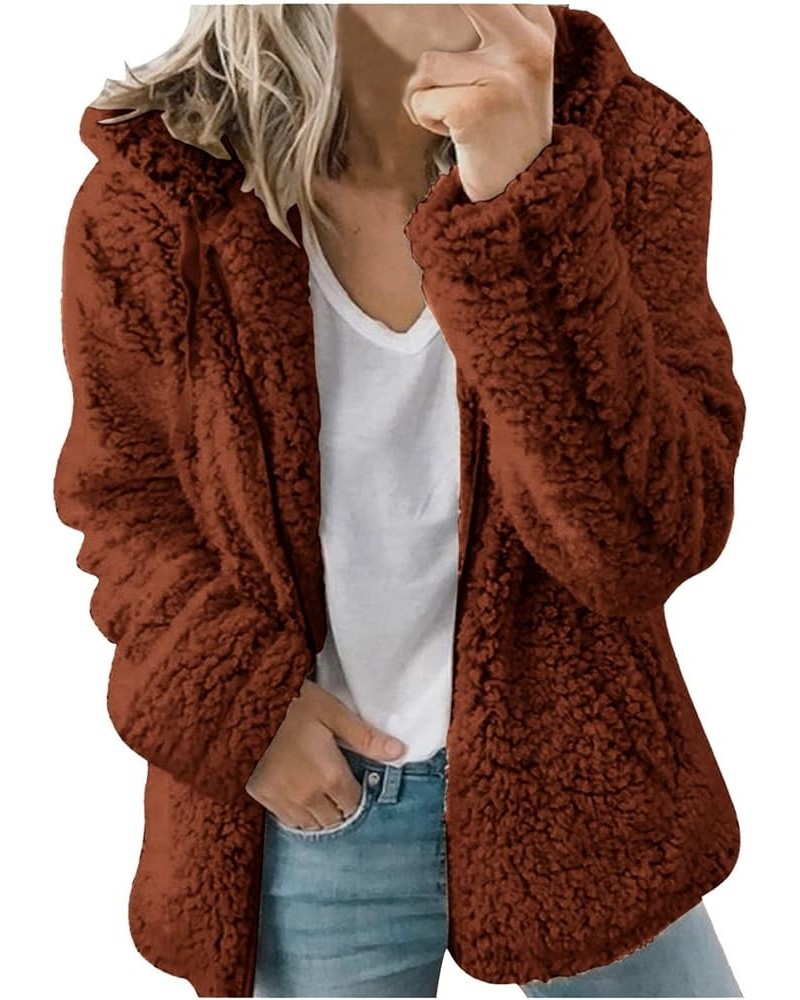 Womens Fleece Sherpa Jacket Winter Warm Fuzzy Jackets Hooded Zip up Jacket Color Block Teddy Outwear Coat with Pocket 04 Brow...